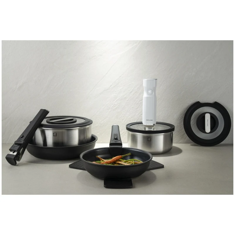 Unlock Ceramic Titanium Set Padelle Impilabili Con Manico Rimovibile In Alluminio - Set 4 Pz