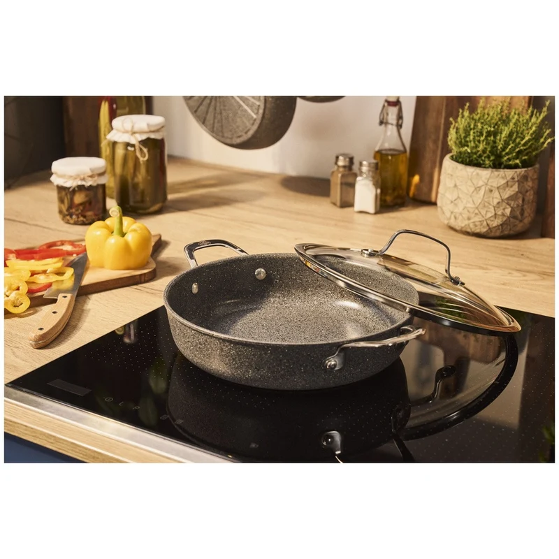 28 cm - Salina Ceramic Tegame Basso Antiaderente Con Coperchio In Alluminio