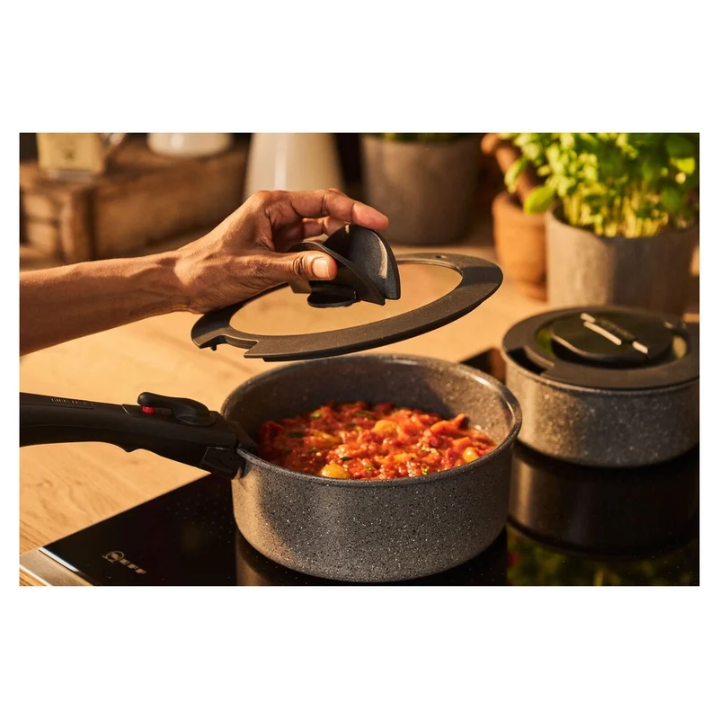 Torre Set Padelle e Casseruole Antiaderente Ceramico In Alluminio Con Manico Rimovibile e Coperchi - Set 7 Pz