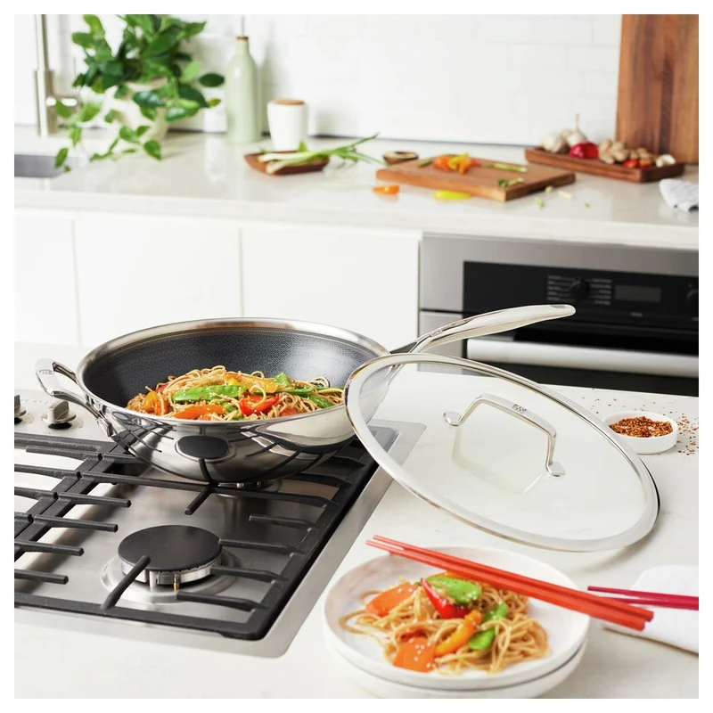Peak Wok Antiaderente Con Coperchio In Acciaio Inox Con Rivestimento Ceraforce Hycoat