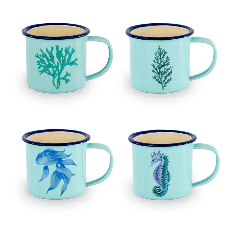 Set 4 tazzine caffè in latta smaltata - 150ml / Azzurro