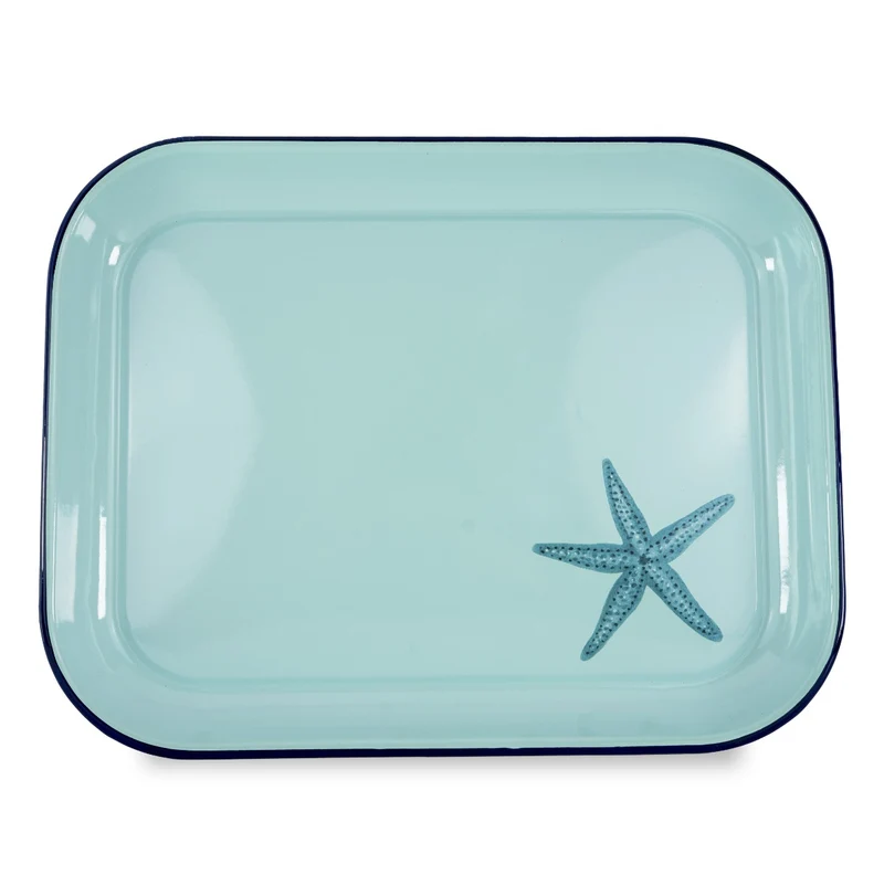 Vassoio in latta smaltata / Azzurro - Decoro Stella Marina