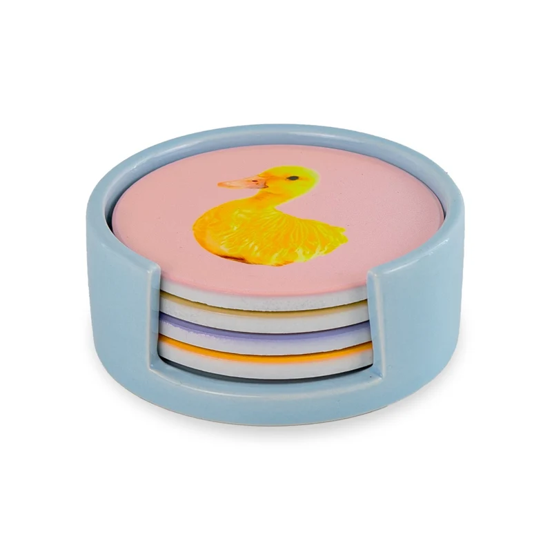 Set 4 sottobicchieri con Contenitore - Ceramica Decori Assortiti