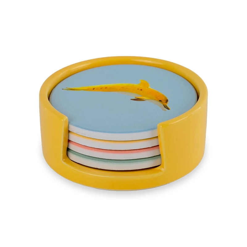 Set 4 sottobicchieri con Contenitore - Ceramica Decori Assortiti