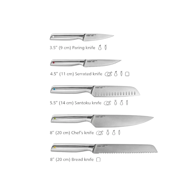 Ceppo Bambù con Set 5 Coltelli Acciaio