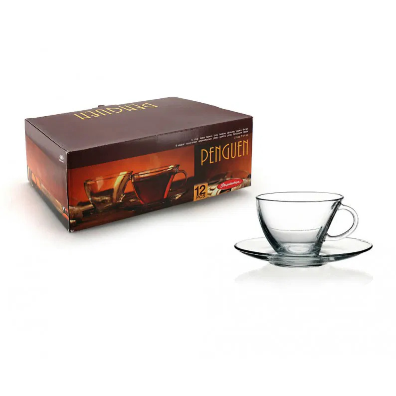 PENGUEN - SET 6 TAZZINE CAFFE' IN VETRO CON PIATTINO 90 ML