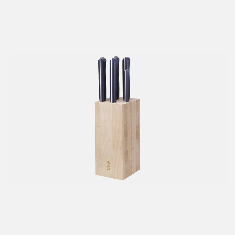 Intempora - Blocca Coltelli in Faggio / 5 pz Manico Blu