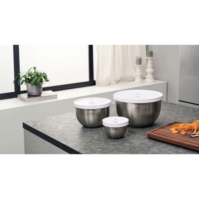 Set di ciotole sottovuoto S/M/L / 6-pz., acciaio inox, bianco-acciaio
