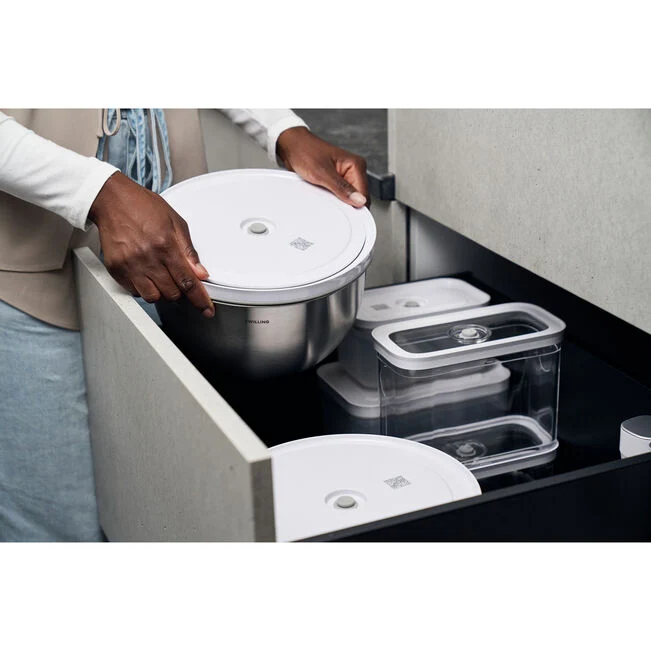 Set di ciotole sottovuoto S/M/L / 6-pz., acciaio inox, bianco-acciaio