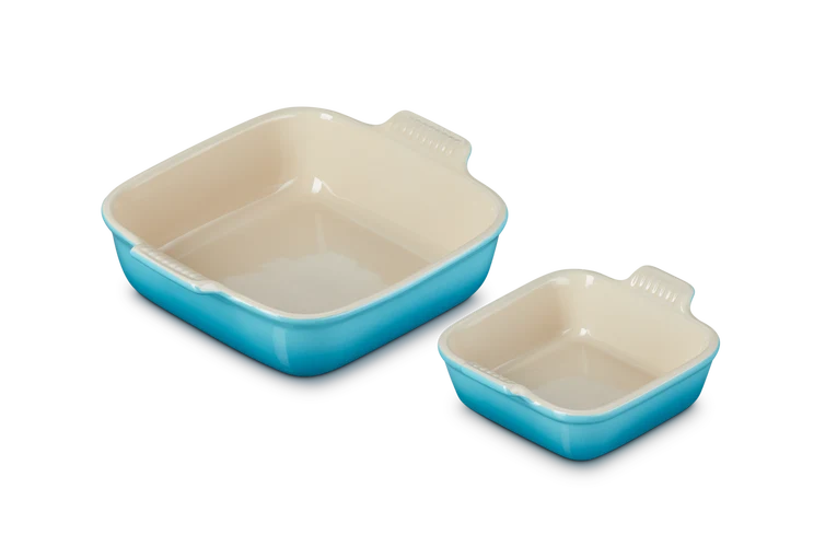 Set 2 pirofile Tradition quadrate in gres vetrificato -13/20 cm, Blu Caribe