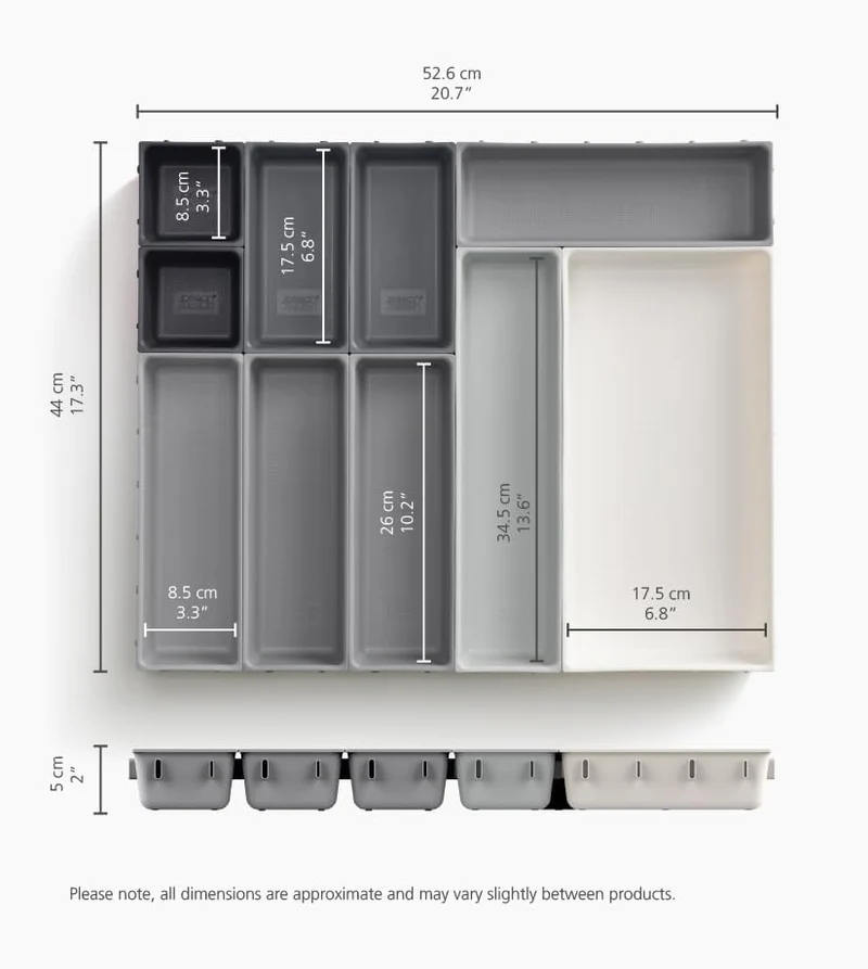 Set di organizer per cassetti grigio da 10 pezzi