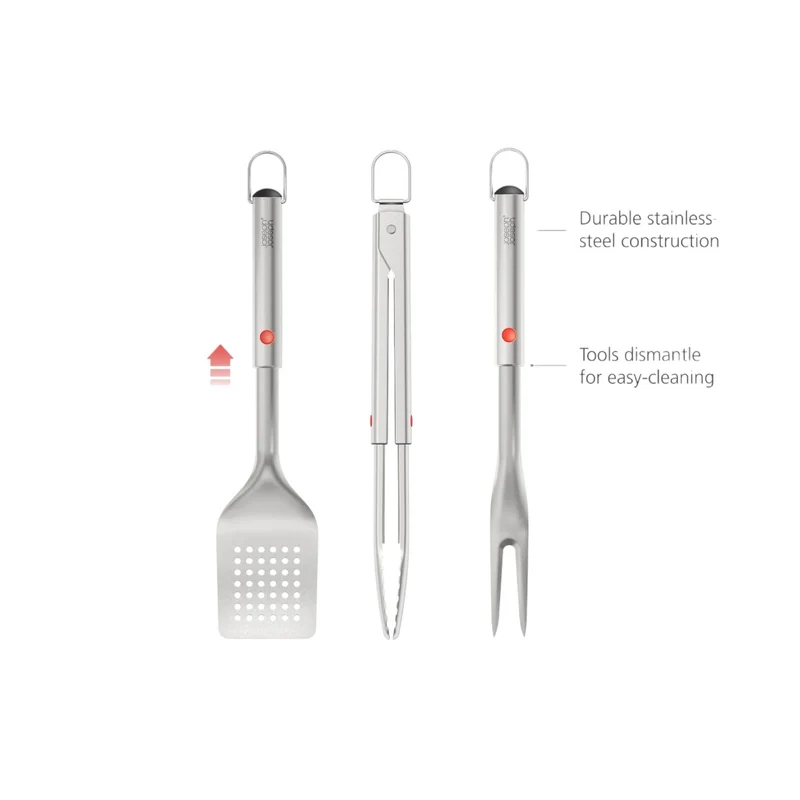 GrillOut™ Set di 3 pezzi di paletta, pinze e forchetta barbecue