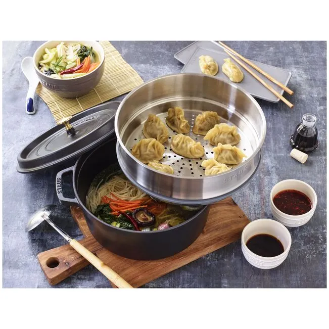 Staub La Cocotte Cocotte con cestello a vapore rotonda - 26 cm, nero