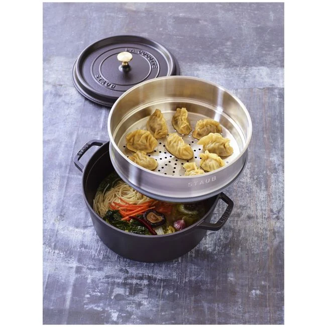 Staub La Cocotte Cocotte con cestello a vapore rotonda - 26 cm, nero
