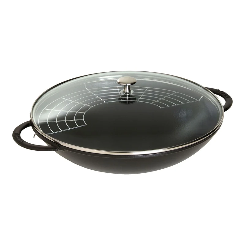 Wok con coperchio in vetro rotondo - 37 cm, nero