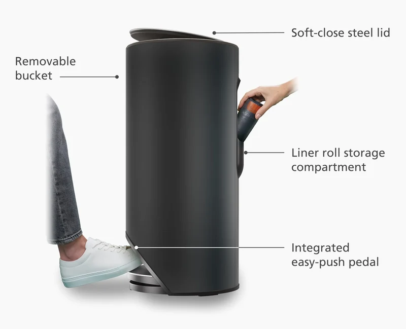 Pattumiera a pedale da - 30 L Nero opaco