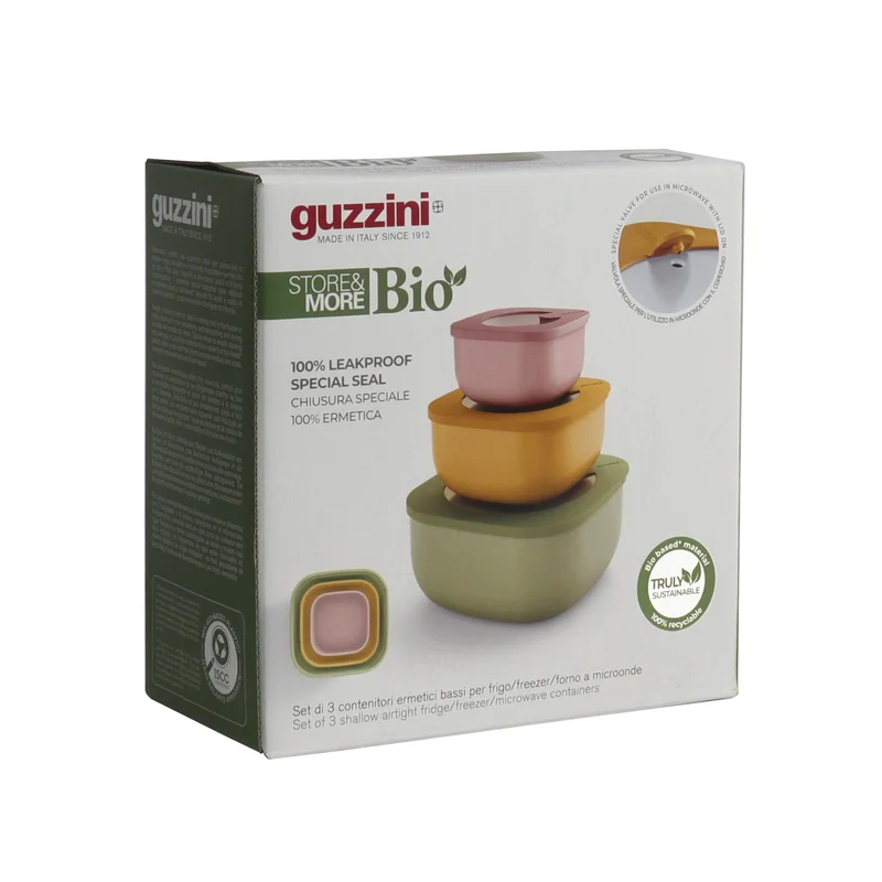 SET 3 CONTENITORI ERMETICI BASSI 'STORE&MORE BIO' "FOOD STORAGE"