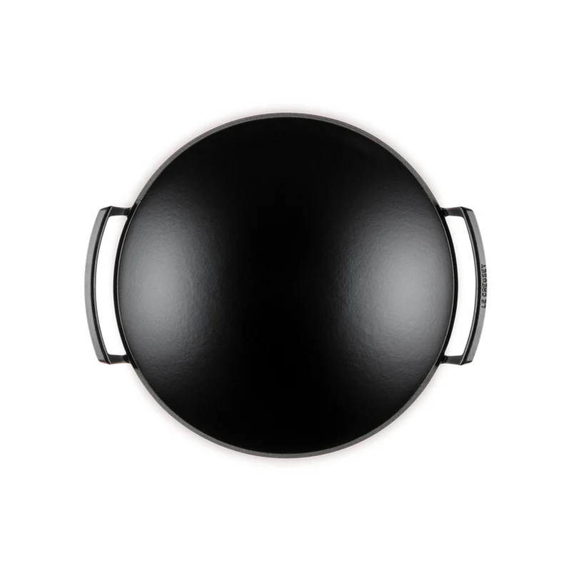 Wok in ghisa vetrificata con coperchio vetro - color ciliegia - 36 cm