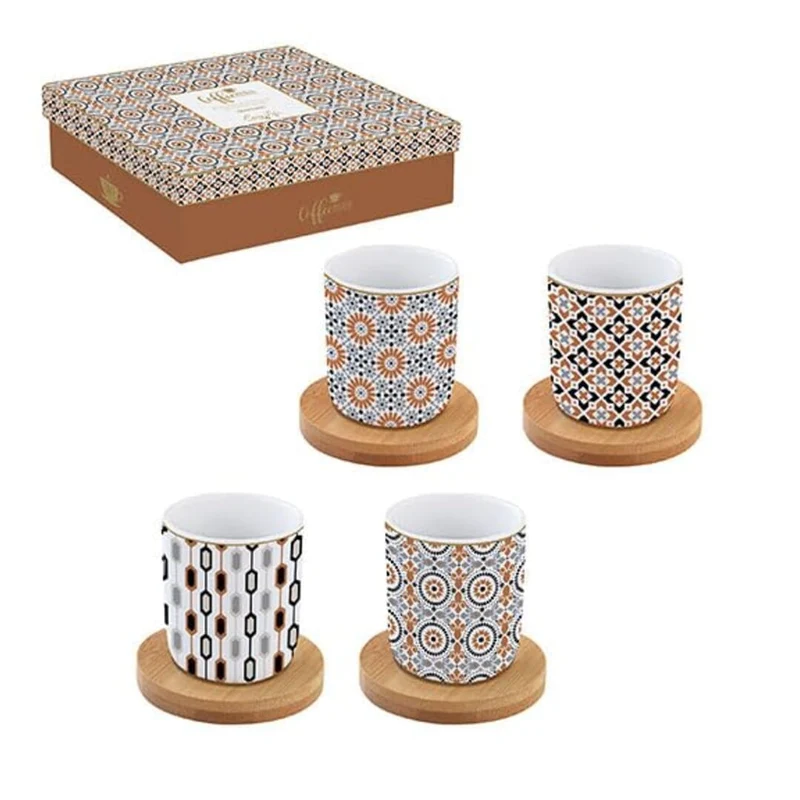 Set 4 bicchierini caffè 110 ml c/piattini in bamboo in gift box GEOETHNIC