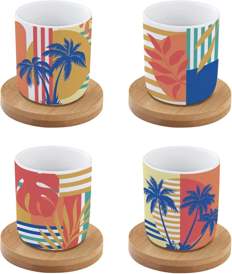 Set 4 bicchierini caffè 110 ml c/piattini in bamboo in gift box