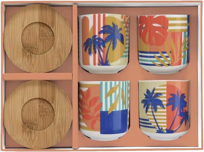 Set 4 bicchierini caffè 110 ml c/piattini in bamboo in gift box