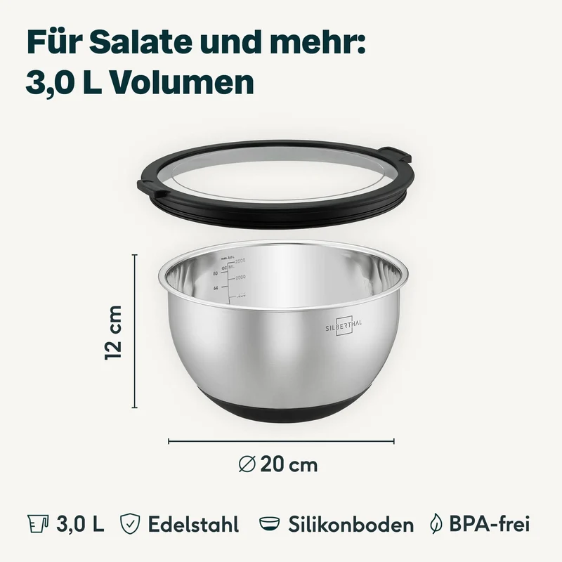 Edelstahlschüssel 3 Liter - glänzend