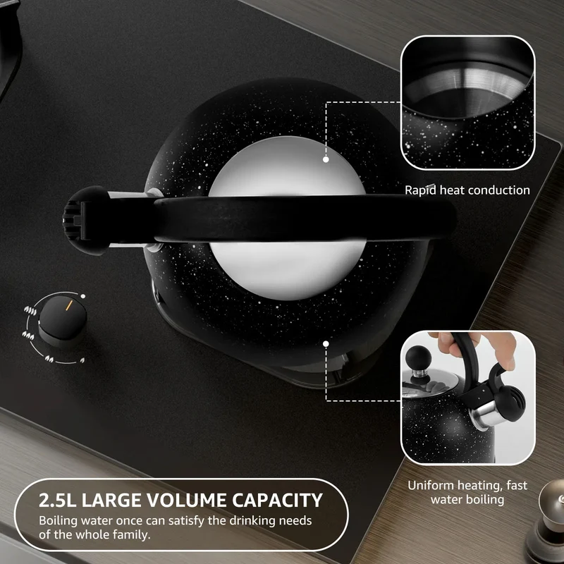Whistling Kettle Stainless Steel Stove Top Kettle Rapid Boiling Stove Top Teapots with Whistle Spout for Gas Induction Cooker