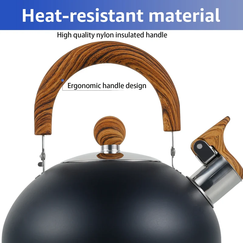 2/2.5/3L Stainless Steel Whistling Kettle Rustproof Stove Top Water Kettle with Anti-hot Handle Lightweight Stove Top Tea Pots