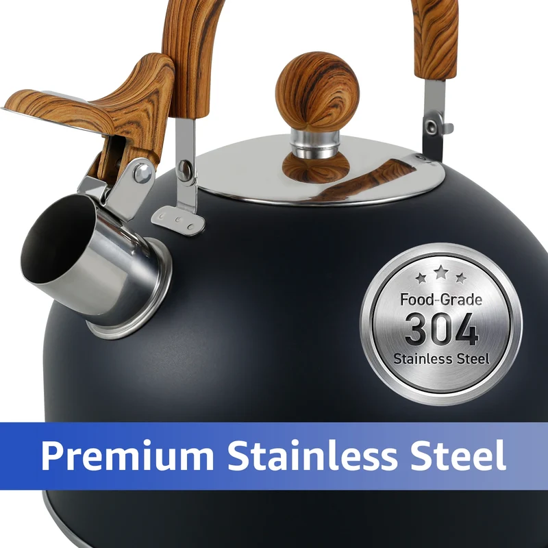 2/2.5/3L Stainless Steel Whistling Kettle Rustproof Stove Top Water Kettle with Anti-hot Handle Lightweight Stove Top Tea Pots