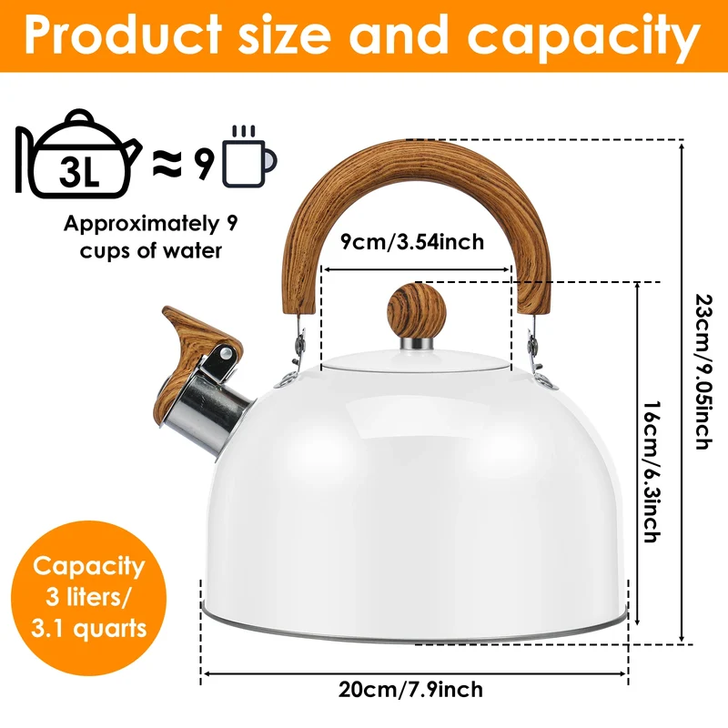 Whistling Kettle with Ergonomic Handle 2L Stove Top Kettle Stainless Steel Stove Top Tea Kettle Rapid Boiling Stove Top Tea Pots