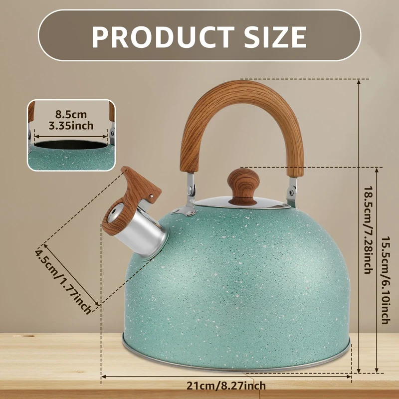 Whistling Kettle with Ergonomic Handle 2L Stove Top Kettle Stainless Steel Stove Top Tea Kettle Rapid Boiling Stove Top Tea Pots