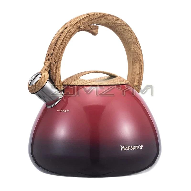 2.5L Sound Kettle Stovetop Stainless Steel Boiling Water Kettle With Loud Whistle Wooden Handle Gas Induction Cooker Tea Kettle