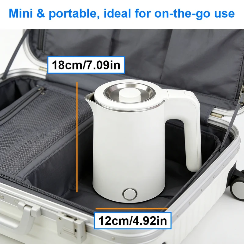 1.0L Travel Electric Kettle Portable Stainless Steel Automatic Power Water Boiler For Trip Camping Abroad Smart Kettle Pot