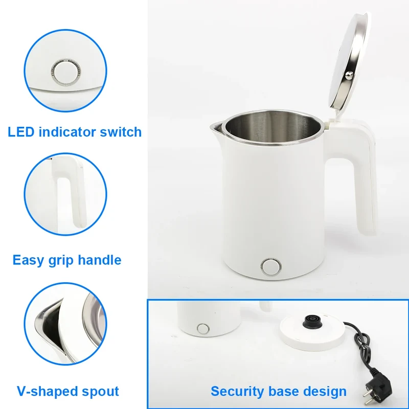 1.0L Travel Electric Kettle Portable Stainless Steel Automatic Power Water Boiler For Trip Camping Abroad Smart Kettle Pot