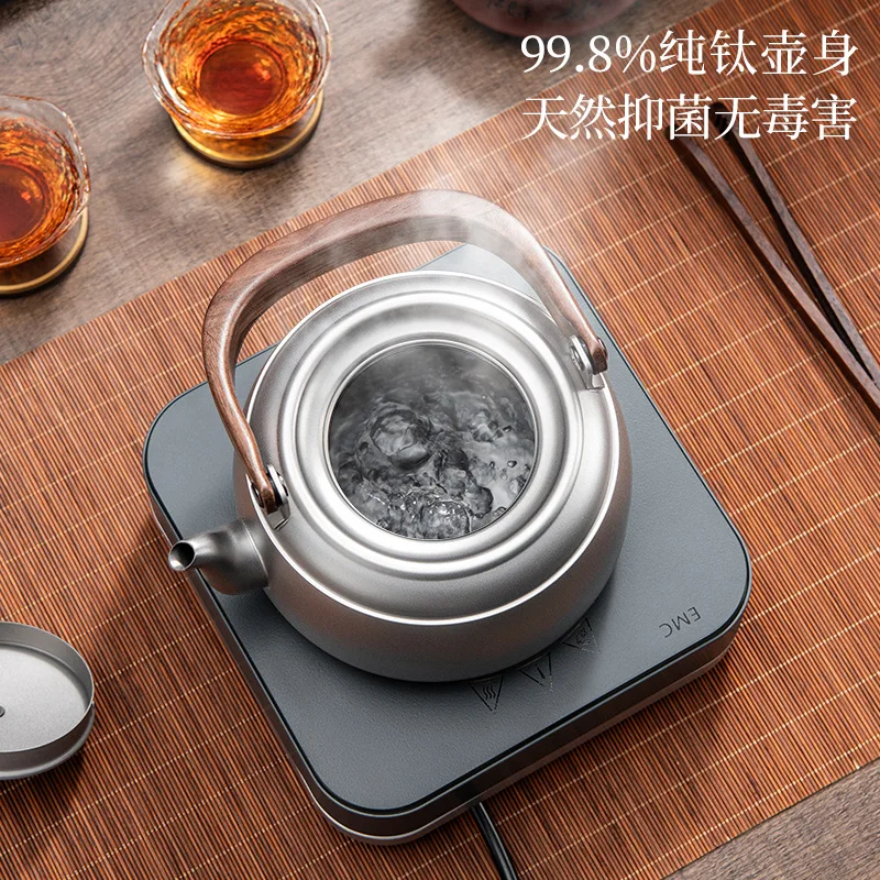 0.8/1/1.5L Pure Titanium Kettle With Anti-scalding Handle,Antibacterial And Anti-mold Cookware,Home/Outdoor Lightweight Teapot