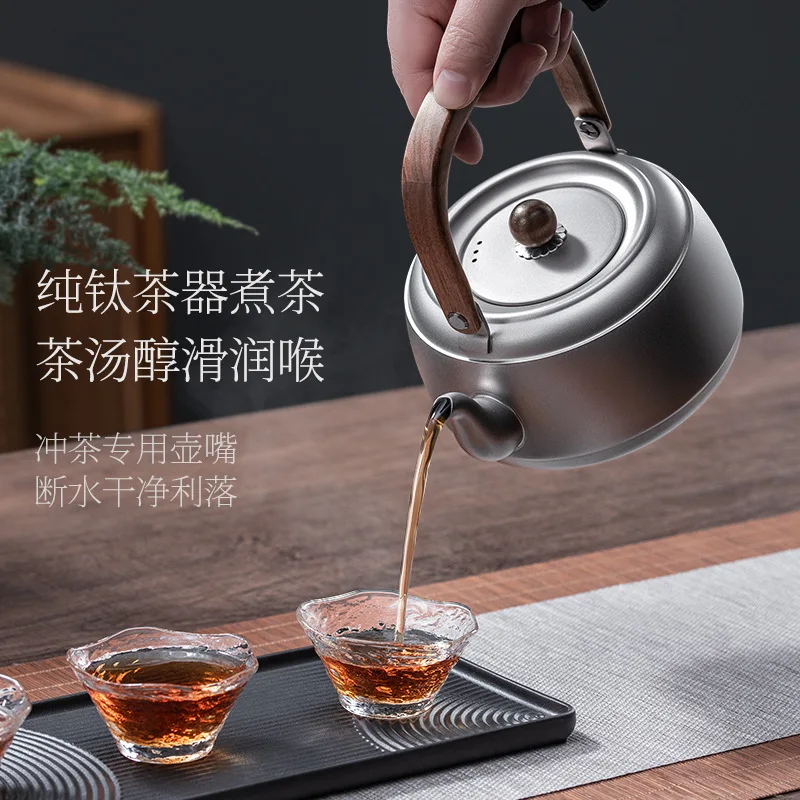 0.8/1/1.5L Pure Titanium Kettle With Anti-scalding Handle,Antibacterial And Anti-mold Cookware,Home/Outdoor Lightweight Teapot