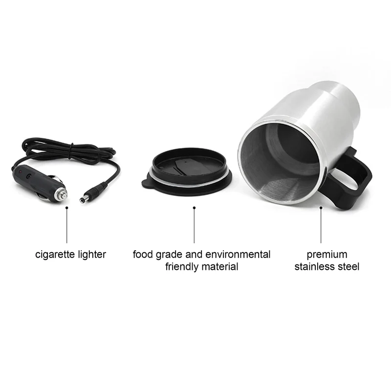 Car Electric Kettle Stainless Steel 450ml Kettle Pot Heated Automatic Shut Off for Water Tea Coffee Milk Car Kettle Thermos