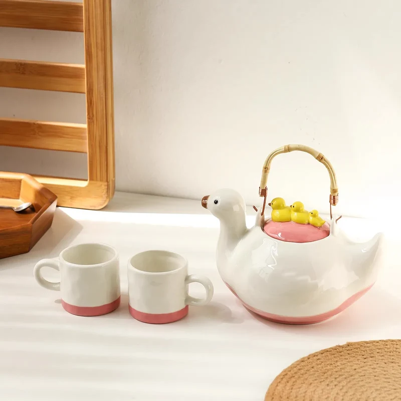 Duck,kettle,Drink water.Shape,Kettle set,Cup,Duckling,Cute,Pale pink,Summer,Goose,teacup,Brew tea,Household