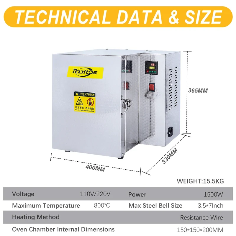 Tooltos 1500W Jewelry Casting Oven High Temperature Furnace for Investment Casting & Beginner Jewelry Casting