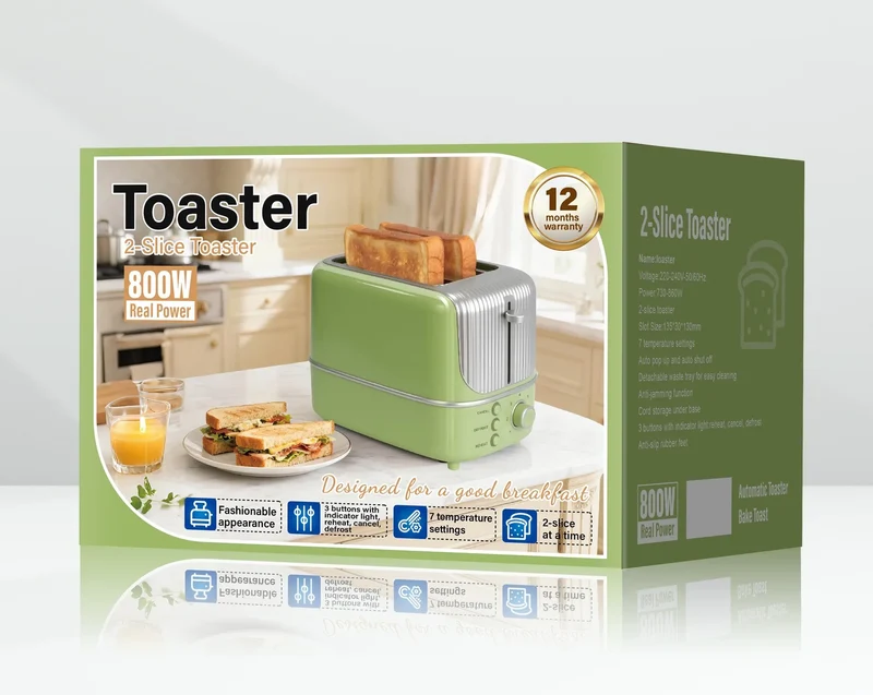 2 Slice Wide Slot Toaster with 7 Preset Temperature and Defrost Small Household Bread Maker Sandwich Maker Toaster US/EU plug