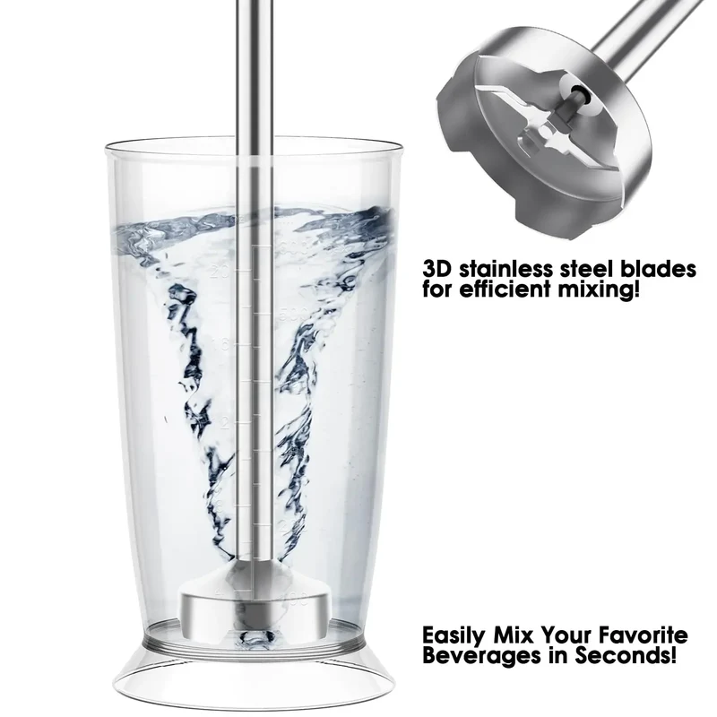 Immersion Blender 5 in 1 Hand Blender Max 800W, 6 Speed Mode Handheld Blender Stainless Steel Blade With Mixing Beaker, Chopper