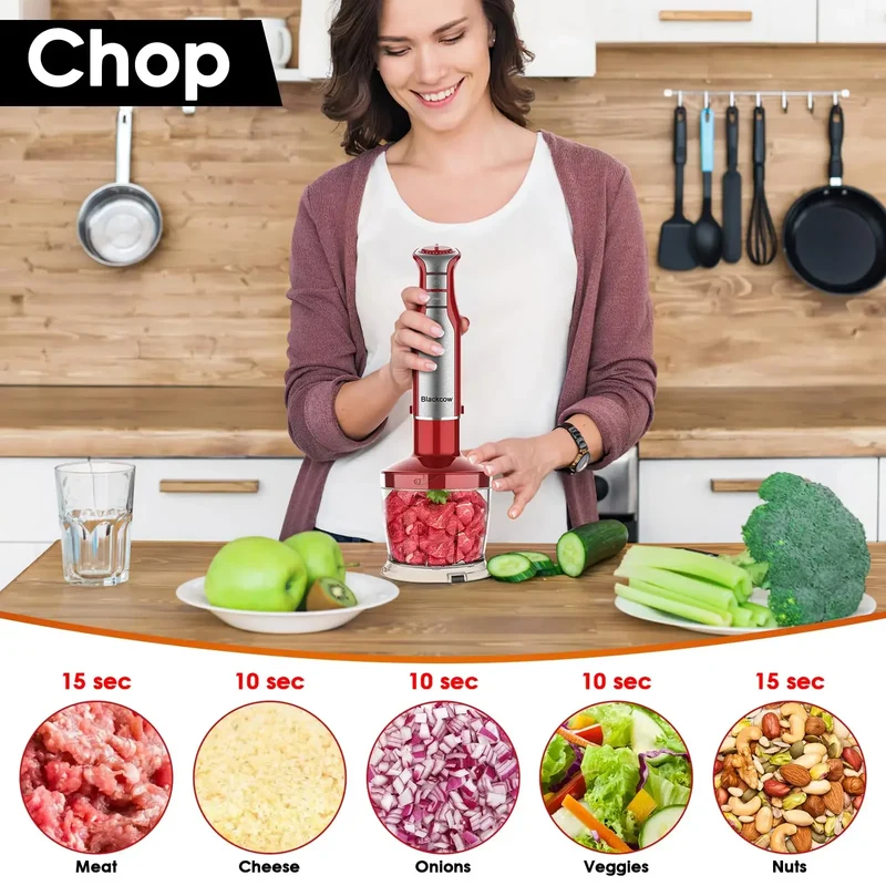 Immersion Blender 5 in 1 Hand Blender Max 800W, 6 Speed Mode Handheld Blender Stainless Steel Blade With Mixing Beaker, Chopper