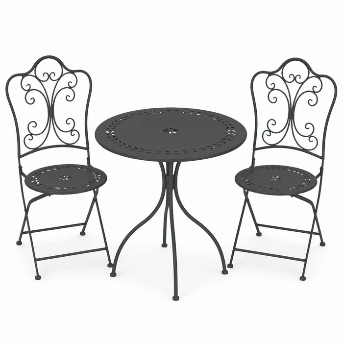 Set tavolo con sedie pieghevoli in metallo monocolore da balcone - Bistrot