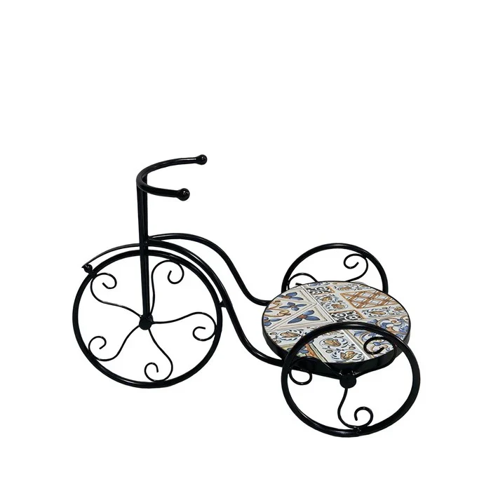 Bicicletta porta vaso in metallo, con decorazione mosaico - Erice