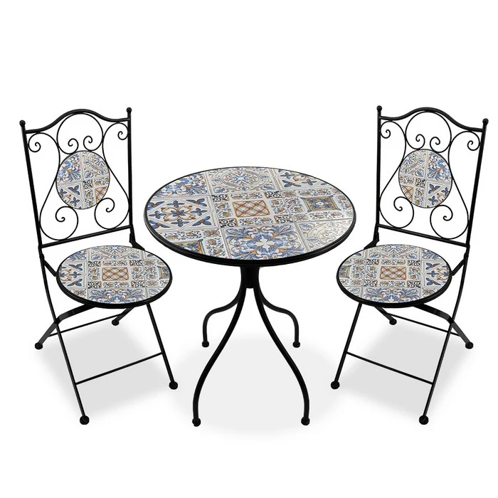 Set tavolo con sedie pieghevoli in metallo con mosaico - Erice
