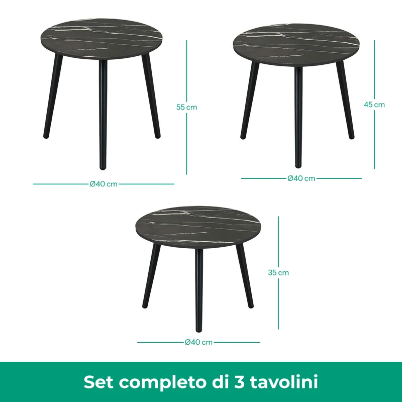 Set 3 Tavolini tondi in legno e MDF - Eyko