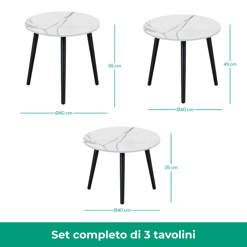 Set 3 Tavolini tondi in legno e MDF - Eyko