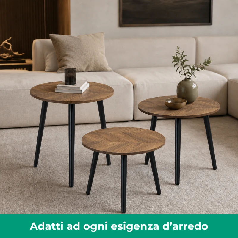 Set 3 Tavolini tondi in legno e MDF - Eyko