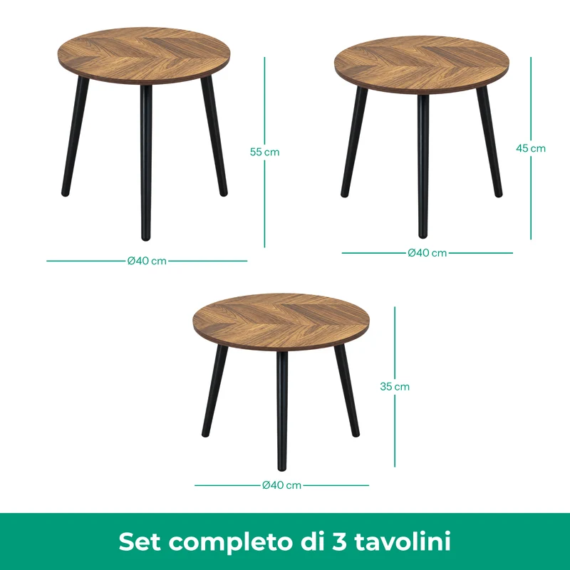 Set 3 Tavolini tondi in legno e MDF - Eyko