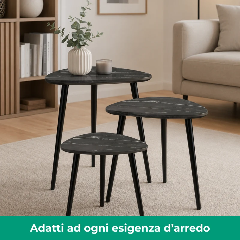 Set 3 tavolini trinangolari in legno e MDF - Tria